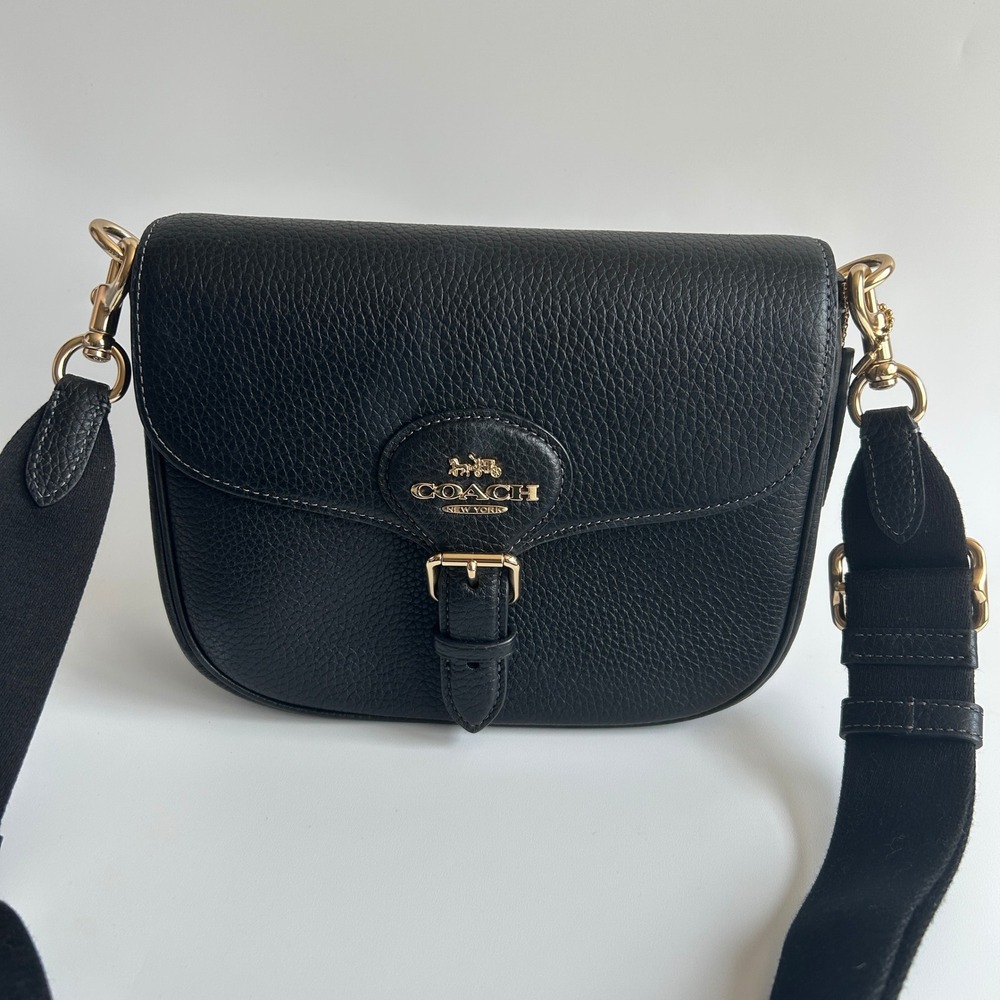COACH Blair Saddle Bag Black Pebble Leather Crossbody CF107